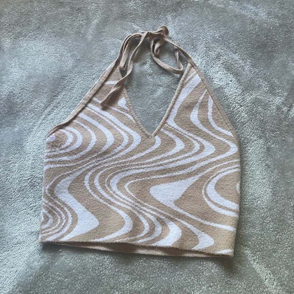 PacSun Nude and White Swirly Cropped Halter Top - Picture 1 of 3